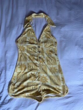 Urban Outfitters Yellow Sun & Geometric Halter Romper